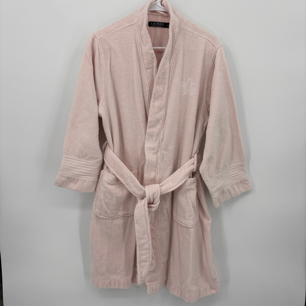 Lauren Ralph Lauren Bath Robe Women M Pink Excellent Terry Cloth Cotton 814414